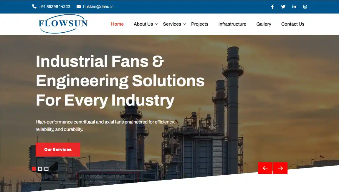 Professional corporate Flowsun website developed by Miruthika Enterprises