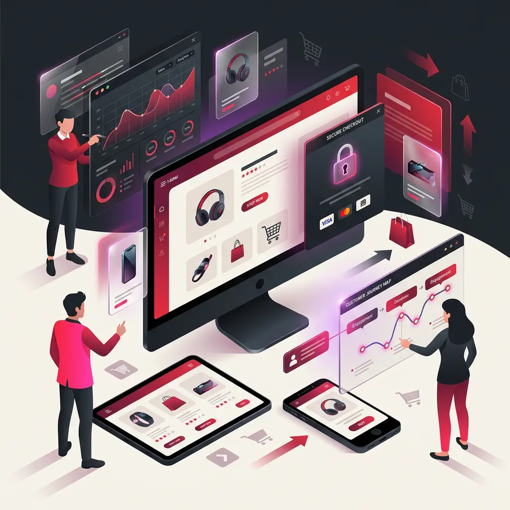 E-commerce website development services in Chennai featuring Shopify, WooCommerce, secure payment integration, responsive online stores, and digital business solutions.